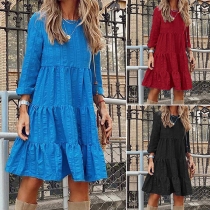 Simple Style Long Sleeve Round Neck Solid Color Loose Dress