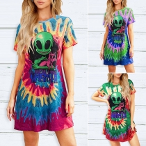 Fashion Colorful Printed Short Sleeve Round Neck T-shirt