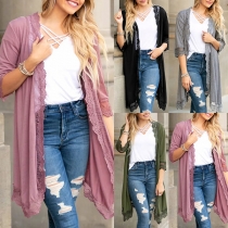 Fashion Solid Color Half Sleeve Lace Spliced Thin Cardigan