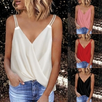 Sexy Backless V-neck Twisted Hem Solid Color Sling Top