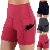 Fashion Solid Color High Waist Slim Fit Sports Shorts