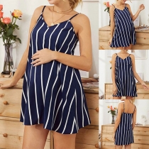 Sexy Backless V-neck Sling Striped Dress for Pregnant Woman