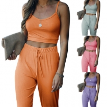 Sexy V-neck Sling Crop Top + Pants Two-piece Set
