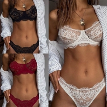 Sexy Solid Color See-through Lace Underwear Set Lingeries