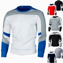 Fashion Contrast Color Long Sleeve Round Neck Man's T-shirt