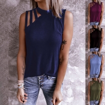 Fashion Solid Color Sleeveless Round neck T-shirt