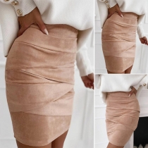 Fashion Solid Color High Waist Slim Fit Skirt