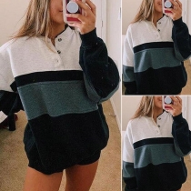 Fashion Contrast Color Long Sleeve Round Neck Loose Sweatshirt