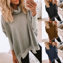 Fashion Contrast Color Long Sleeve Cowl Neck Loose Top