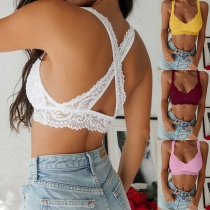 Sexy Crossover Backless Solid Color Push-up Lace Bra