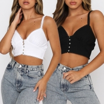 Sexy Backless V-neck Solid Color Sling Crop Top