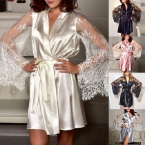 Sexy Lace Spliced Trumpet Sleeve Robe