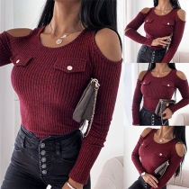 Sexy Off-shoulder Long Sleeve Round Neck Slim Fit Top