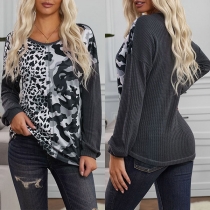 Fashion Long Sleeve Round Neck Camouflage Printed T-shirt