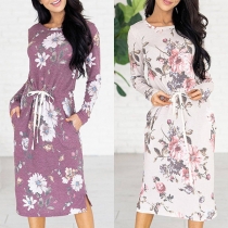 Fashion Long Sleeve Round Neck Printed Dress