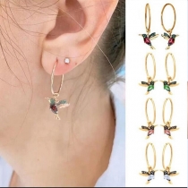 Fashion Colored Rhinestone Inlaid Bird Pendant Earrings