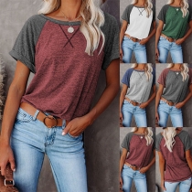 Fashion Contrast Color Short Sleeve Round Neck T-shirt