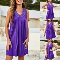 Sexy Backless Sleeveless V-neck Rhinestone Spliced Halter Dress