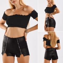 Fashion High Waist Slim Fit Zipper PU Leather Pants