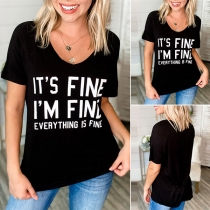 Fashion Letters printed Short Sleeve Round Neck T-shirt