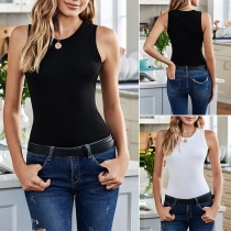 Simple Style Solid Color Round Neck Slim Fit Tank Top