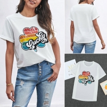 Fashion Short Sleeve Round Neck Clover Printed T-shirt