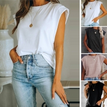 Fashion Solid Color Sleeveless Round Neck Loose T-shirt