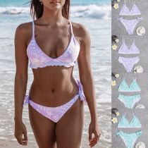 Sexy Backless Low-waist Printed Bikini Set