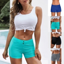 Fashion Solid Color Middle-waist Slim Fit Swimming Shorts