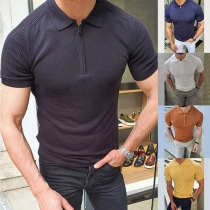 Simple Style Short Sleeve POLO Collar Solid Color Man's Knit Top