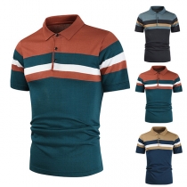 Fashion Contrast Color Short Sleeve POLO Collar Man's Knit Top