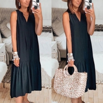 Simple Style Sleeveless V-neck Solid Color Loose Dress