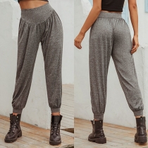 Simple Style High Waist Solid Color Sports Pants