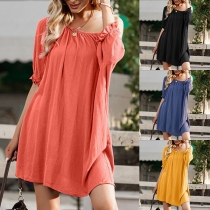 Sexy Backless Short Sleeve Solid Color Loose Dress