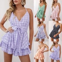 Sexy Backless V-neck Ruffle He Printed Sling Romper
