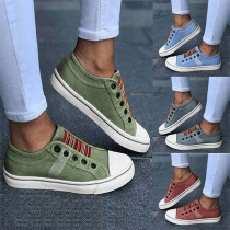 Casual Style Flat Heel Round Toe Striped Spliced Canvas Shoes