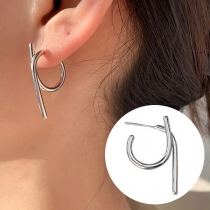 Simple Style Silver-tone C-shaped Stud Earrings