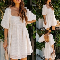 Sweet Style Lantern Sleeve Square Collar High Waist Dress