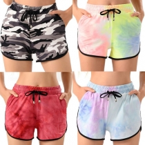 Casual Style Elastic Waist Tie-dye printed Sports Shorts