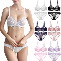 Sexy Solid Color See-through Lace Push-up Underwear Bra Set