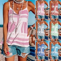 Bohemian Style Backles V-neck Printed Sling Top