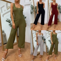 Simple Style Sleeveless Round Neck High Waist Solid Color Jumpsuit