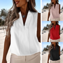 OL Style Women's Summer V-neck  Sleeveless Solid Color Top