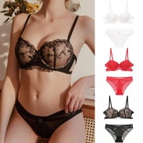 Sexy Low-waist Solid Color Lace Spliced Push-up Underewear Bra Set