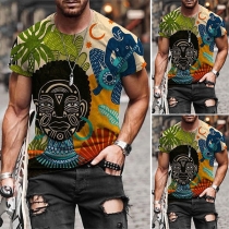 Casual Style Short Sleeve Round Neck Colorful Totem Printed Man's T-shirt