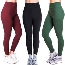 Simple Style High Waist Solid Color Stretch Leggings