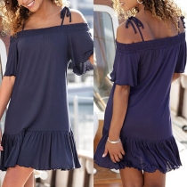Beautiful Off-the-shoulder Dress with Ruffle Hem for Daily Wear