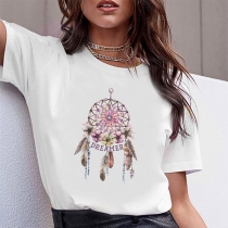 Casual Style Short Sleeve Round Neck Dreamcatcher Printed Woman's T-shirt