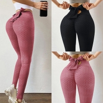 Fashion Lace-up Bow-knot High Waist Solid Color Stretch Leggings