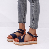 Fashion Contrast Color Thick Heel Open Toe Sandals